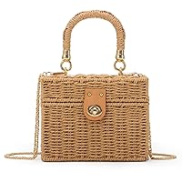 Women Handwoven Rattan Handbag Beach Straw Tote Bag Square Boho Crossbody Bag