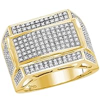 The Diamond Deal 10kt Yellow Gold Mens Round Diamond Rectangle Cluster Ring 3/4 Cttw