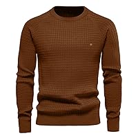 Men's Long-Sleeve Crewneck Sweaters Slim Fit Soft Touch Waffle Stitch Pullover Sweater