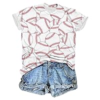 Fashion Baseball 3D Print Shirts Women Summer Short Sleeve Crewneck Tee Tops Game Day Graphic Casual Loose Blouse