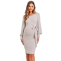LaClef Womens Sweater Knit Maternity Dress with Belt