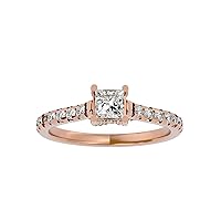 Certified 18K Gold Ring in Princess Cut Moissanite Diamond (0.5 ct) Round Cut Natural Diamond (0.48 ct) With White/Yellow/Rose Gold Engagement Ring For Women