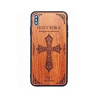 Wooden Case for iPhone X/XS, Unique Carving Design Wood & Ultra-Thin TPU Dual Layer Hybrid-Not Affect Wireless Charging,Anti-Scratch Shockproof Protective Wood Case for iPhone X/XS (Bible)