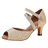 Womens Closed Toe Ankle Strap Crystals Glitter Synthetic Tango Ballroom Latin Dance Wedding Shoes