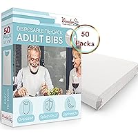 Disposable Adult Bibs for Eating, White Large Tie Back Apron Bib for Senior Men and Elderly Women