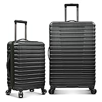 U.S. Traveler Boren Polycarbonate Hardside Rugged Travel Suitcase Luggage with 8 Spinner Wheels, Aluminum Handle, Black, 2-Piece Set, USB Port in Carry-On