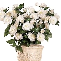 Collections Etc Artificial Floral Rose Bushes - Set of 3, Maintenance Free, White, 18