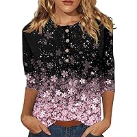 Spring School Slacking Blouses for Women Short 3/4 Sleeve Printed Spandex T Shirt Crew-Neck Baggy Cool T