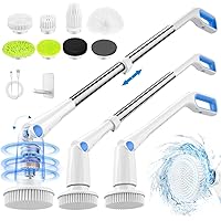 Electric Spin Scrubber,Cordless Shower Cleaning Brush with 7 Replaceable Heads,Detachable Long Handle for Bathroom, Floor, Tile, Kitchen,Ideal Gift for Elders