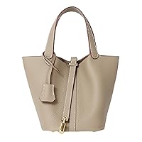 Women's Genuine Leather Soft Bucket Bags Stylish Lock Design Small Handbags Casual Satchel Ladies Daily Shoulder Bags