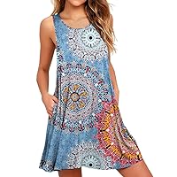 PrinStory Womens Swimwear Cover Up Summer Beach Dresses Casual Loose sleeveless Tank Dress with Pockets