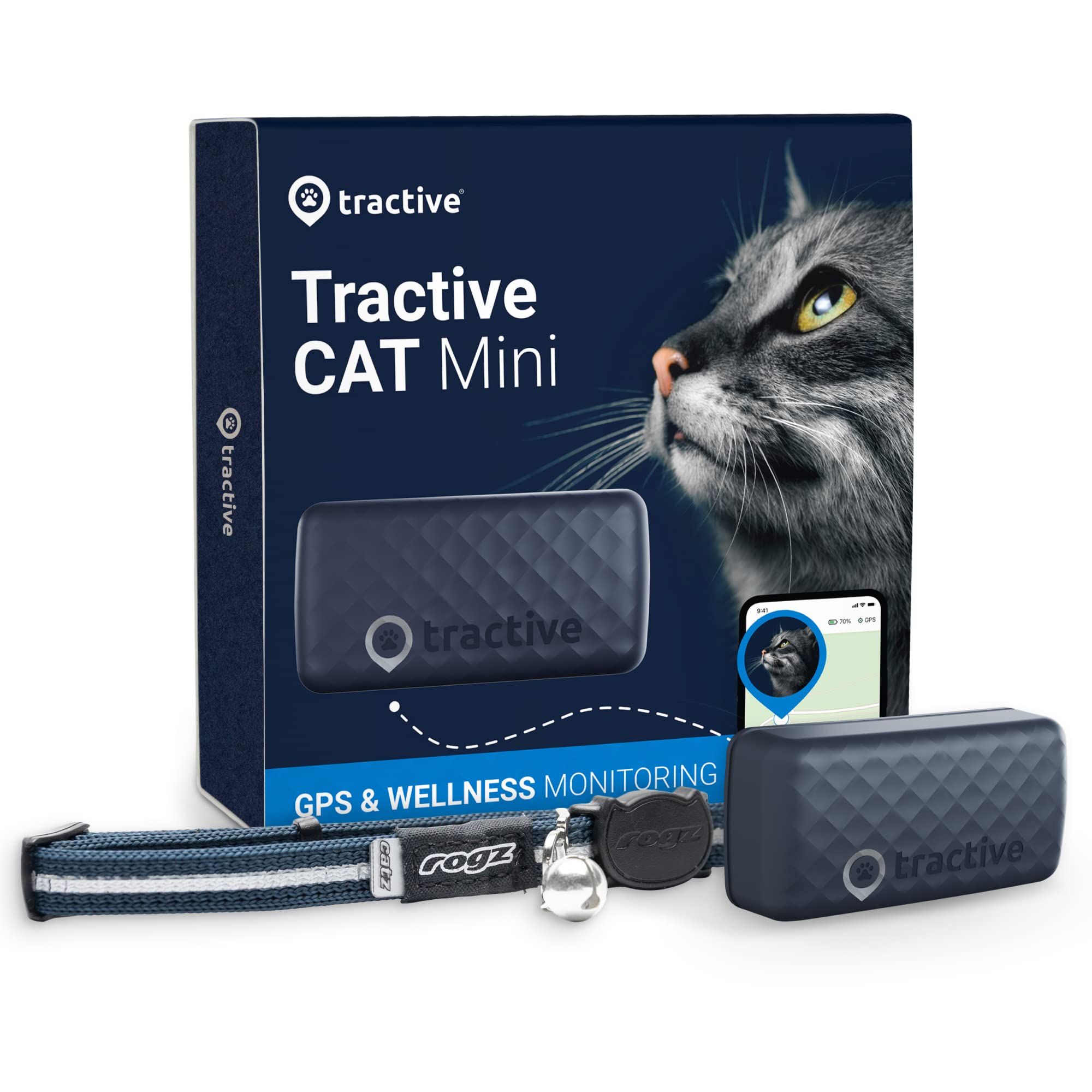 Tractive Mini GPS Cat Tracker (6.5 lbs+) - Waterproof, GPS Location & Smart Activity Tracker, Unlimited Range (Midnight Blue)