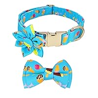 Summer Dog Collar Bow Flower Tie Blue Ice Cream Dog Collar, Comfortable Adjustable Puppy Collars with Secure Metal Buckle for Small Medium Large Pet