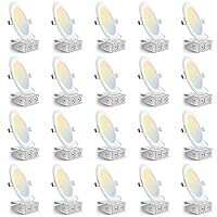 Amico 20 Pack 6 Inch 5CCT Ultra-Thin LED Recessed Ceiling Light with Junction Box, 2700K/3000K/4000K/5000K/6000K Selectable, 12W Eqv 110W, Dimmable Can-Killer Downlight, 1000LM High Brightness
