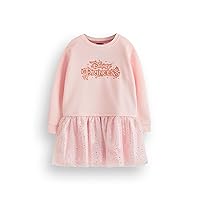 Disney Princess Girls Sweater Dress | Kids Sweatshirt with Sparkly Tulle Skirt in Pink | Film Movie Merchandise Gift Children