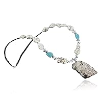 $340Tag Certified Silver Navajo Blue Moon White Turquoise Native Necklace 15554-98 Made by Loma Siiva