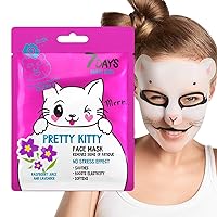 Face Sheet Mask PRETTY KITTY with Raspberry Juice and Lavender to Soothe Boost Elasticity Soften Skin and Remove Signs of Fatigue | 7DAYS Animal Mask | 28g