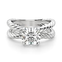 Siyaa Gems 2 CT Round Moissanite Engagement Rings Wedding Eternity Band Vintage Solitaire Halo Silver Jewelry Anniversary Promise Ring Gift