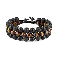 8mm Natural Lava Rock Stone Bracelets for Men, Healing Crystal Essential Oil Diffuser Beads Bracelet Chakra Yoga Energy Anxiety Gemstone Bracelet - 3 Layer