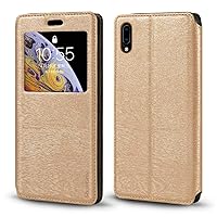 Vivo Y93 Case, Wood Grain Leather Case with Card Holder and Window, Magnetic Flip Cover for Vivo Y93S