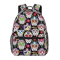 Day Of The Dead Sugar Skull Art Daypack Backpack Durable Polyester Multipurpose Anti-Theft Shoulder Bag Big Capacity Gym Outdoor Hiking Backpack With Smooth Zippers