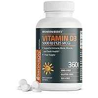 Vitamin D3 5,000 IU (125 MCG) 1 Year Supply for Healthy Muscle Function and Immune Support, Non-GMO, 360 Tablets