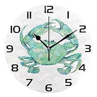 ALAZA Painting of Blue Green Crab Clock Arabic Type Clock Painted Silent Non-Ticking Round Wall Clock Home Art Bedroom Living Dorm Room Decor