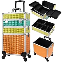 FRENESSA 3 IN 1 Rolling Makeup Case Cosmetology Case on Wheels Nail Case Storage Organizer Salon Barber Case Traveling Trolley Cart for Nail Tech Mobile Hairstylists Makeup Trunk Tricolor