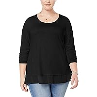 Style & Co. Womens Plus Slub Mixed Media Casual Top Black 2X