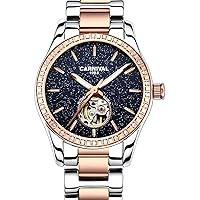 Women's Automatic Mechanical Female Watch Personality Sparkling Stars in The Blue Sky Skeleton Dial