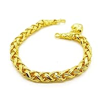 Braid Gorgeous Heart Charm Thai Baht Yellow Gold Plated Filled Bangle 23k 24k Bracelet Jewelry 7 inch