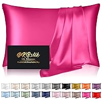Silk Pillowcase for Hair and Skin, Mulberry Silk Pillow Cases Queen Size, Anti Acne Cooling Beauty Sleep Both Sides Natural Silk Satin Pillowcases with Hidden Zipper, Gifts for Women Men, Hot Pink