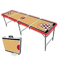 8-Foot Folding Portable Pong Table w/Optional Cup Holes & LED Lights - Chicago Basketball Court (Choose Your Model)