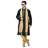 Men's Tunic Art Silk Kurta Pajama and Scarf Suit Set Indian Clothing Wedding Party Dress Gifts Items