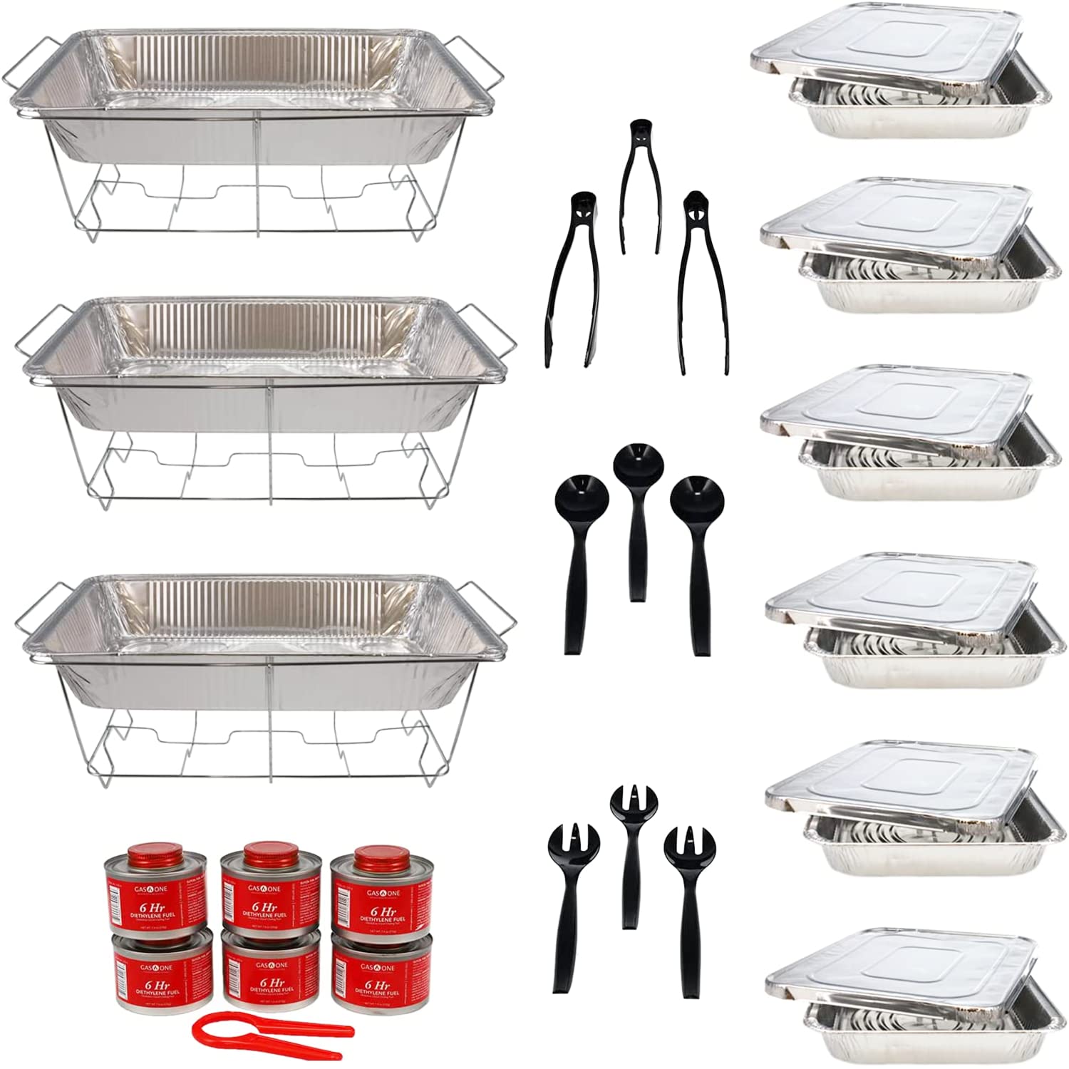 Alpha Living 70027 33-Pcs Disposable Chaffing Buffet with-Covers, Utensils, 6Hr Fuel Cans – Premium Chafing Dish Set for Events, Parties, Catering