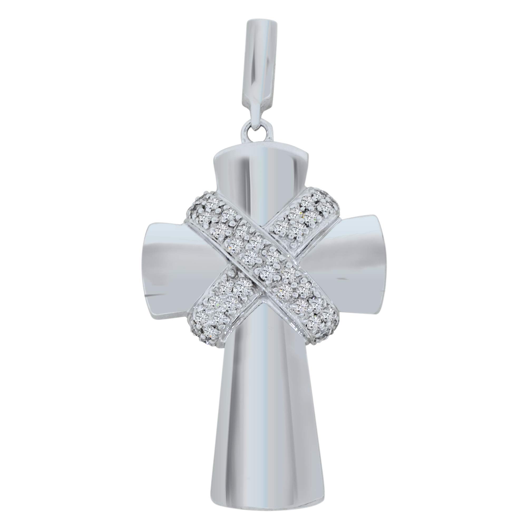 14K White Gold with 0.22cttw Round Cut Diamonds (K Color, SI3 Clarity) Cross Pendant