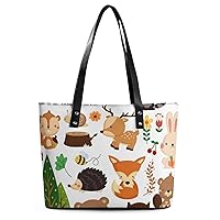 Womens Handbag Woodland Animals Leather Tote Bag Top Handle Satchel Bags For Lady