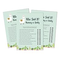 Who Said it Game Mommy Or Daddy 50 Sheet Fun Baby Shower Game Llama Gender Neutral Party Supply