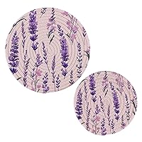 Lavender Round Cotton Trivets Stylish Absorbent Coaster Set Pot Holders Drink Coasters for Boho Home Bar Decor-2Pcs
