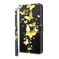 Animal Flower Motif Flip Wallet Stand Phone Case for Samsung Galaxy Note 20 10 9 Ultra Plus Lite, Card Holder, Hand Strap, Leather Back Cover, Painted Protective Shell(Gold,Note 20 Ultra)