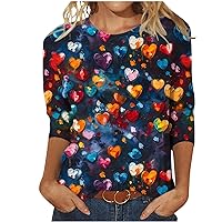 Lightning Deals of Today Valentine's Day Shirts for Women 3D Love Heart Floral Print 3/4 Sleeve Tunic Tops Holiday Workout Crewneck Blouse Tee 2024 Spring Summer Tunic T-Shirt Pullover Sweatshirt