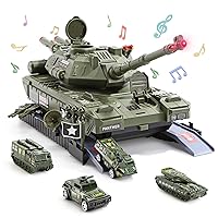 CUTE STONE Military Vehicles Set, Battle Tank Toy with Light and Sound, Rotating Turret and Missile, 4 Pack Die-cast Army Cars, Great Military Toy Tank Toy for Boy Kids
