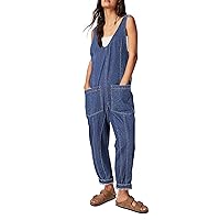 Denim Jumpsuits for Women 2024 Casual Loose Sleeveless Overalls High Waist Baggy Jeans Pants Jumpers with Pockets