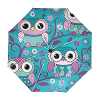 ALAZA Cute Owl Flower Travel Umbrella Auto Open Close UV Protection Windproof Lightweight Umbrella