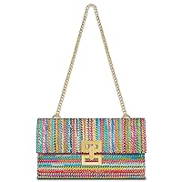 Straw Clutch Purse for Women Designer Evening Handbag Summer Beach Shoulder Crossbody Bag, Chain Colorful