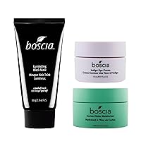 BOSCIA - Luminizing Charcoal Mask, Indigo Eye Cream, & Cactus Water Moisturizer - Vegan, Cruelty-Free, Natural Skin Care - Bundle