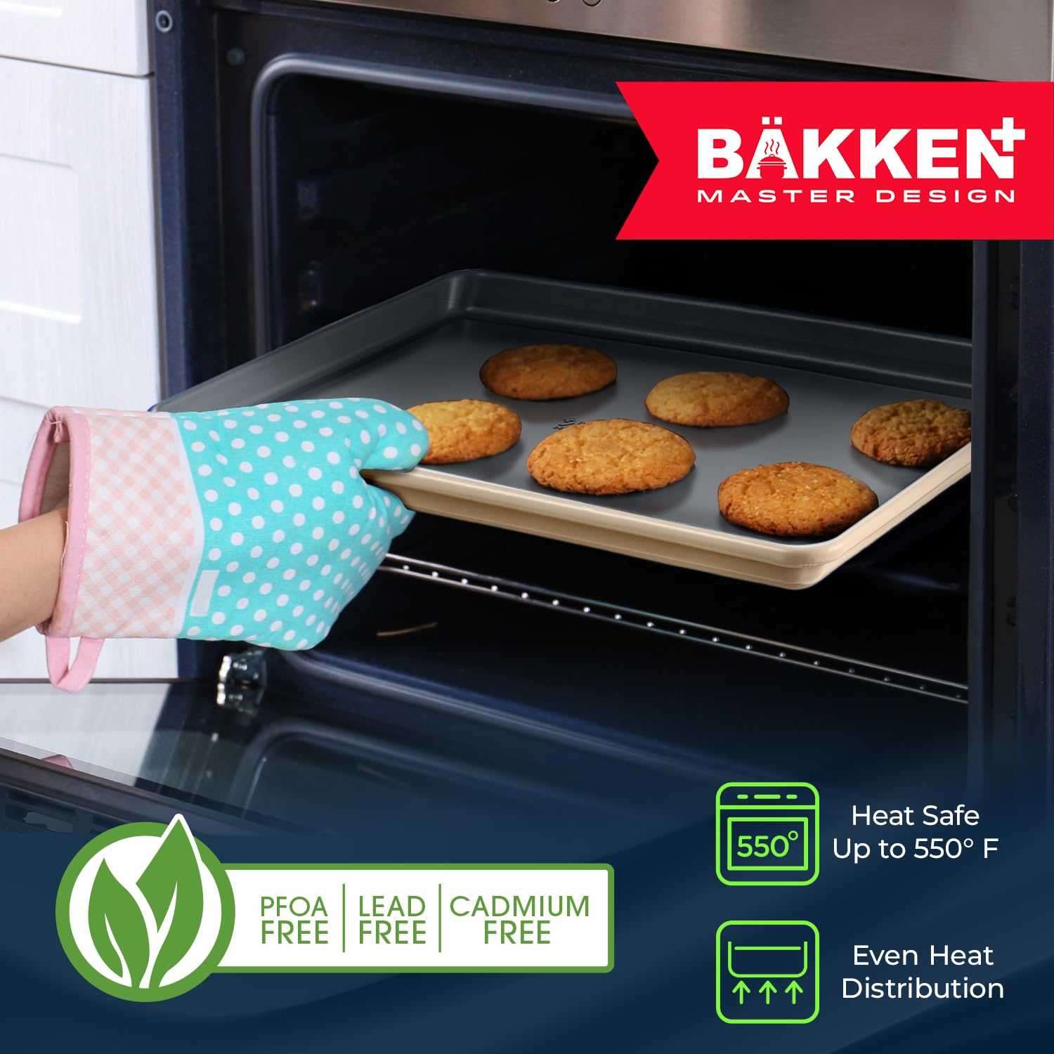 Bakken 8-Piece Stackable Bakeware Set - Aluminized Steel with Ceramic Non-Stick Coating, PFOA & PFAS Free - Healthy Baking, Ergonomic Handles, Cooling Rack, Non-Toxic, Oven-Safe, Durable Quality