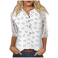 Women Undershirts, Tank Tops for Women Loose Fit Indian Blouses for Women Readymade Women V Neck 3/4 Sleeve Shirts Print Lace Casual Blouse Loose Work Tunic Tops Crop Tees for (4-White,4X-Large)