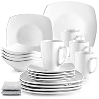 Zulay 16-Piece Dinnerware Set for 4 - Premium Quality Porcelain Dishes Set - Dishwasher Safe, Microwave Safe Plates and Bowls Set - Service of 4 White Dinner Plates - Includes 2 Silver Sponges