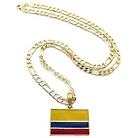 Colombia Flag Small Pendant with 24 Inch Figaro Style Necklace